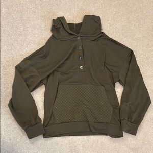 Olive Green Hooded Sweatshirt with Button Detail